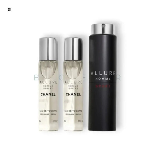 Chanel Allure Homme Sport Parfum Set mit zwei Nachfüllflakons und schwarzem Zerstäuber