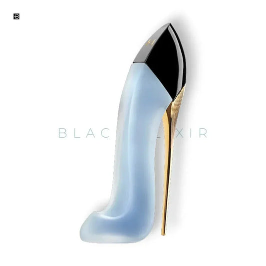 Parfümflakon in Form eines eleganten High-Heel Schuhs, goldene und schwarze Details, Luxusduft