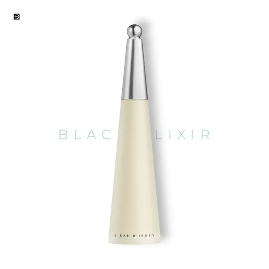 Eleganter Parfumflakon in Creme mit silbernem Verschluss, Beschriftung L'EAU D'ISSEY.