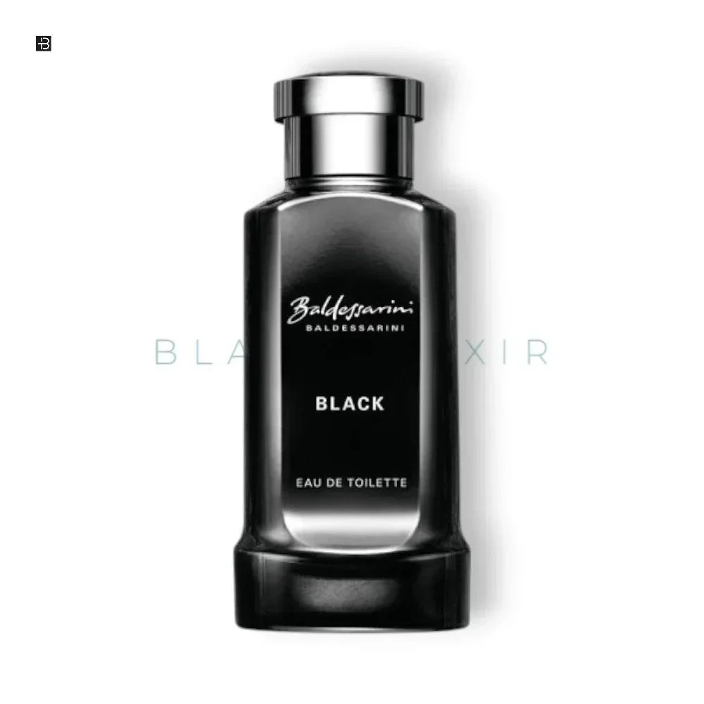 Schwarzer Baldessarini Black Eau de Toilette Flakon für Herren auf weißem Hintergrund.