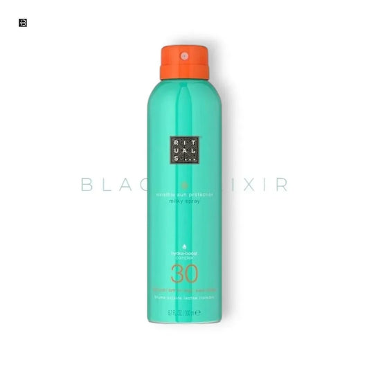 Rituals Sonnenspray SPF 30, türkisfarbene Dose mit orangener Kappe, Sonnenschutzspray