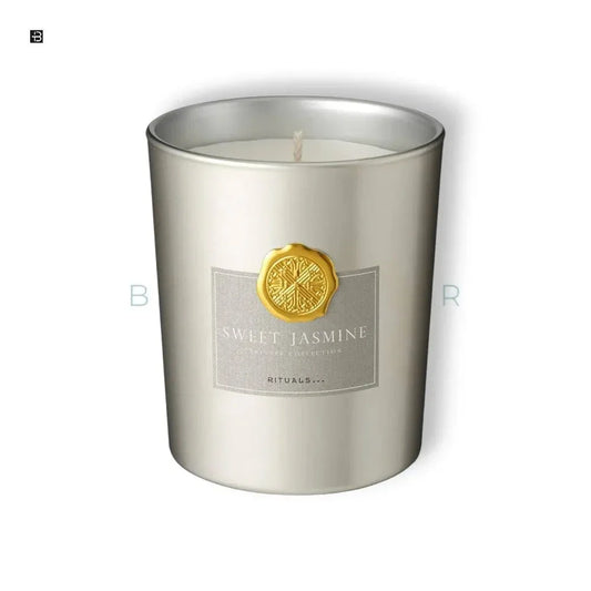 Luxuriöse Duftkerze im silbernen Glas mit Sweet Jasmine Aufschrift, elegantes Design