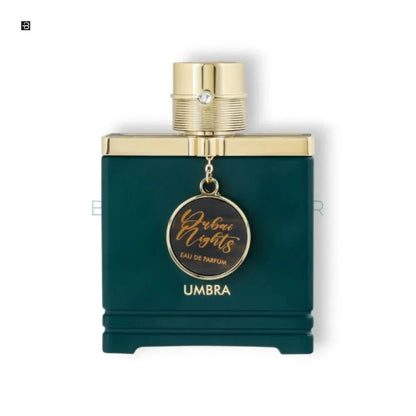 Eleganter Duftflakon Urban Nights Umbra mit goldener Kappe und Anhänger, luxuriöses Parfum