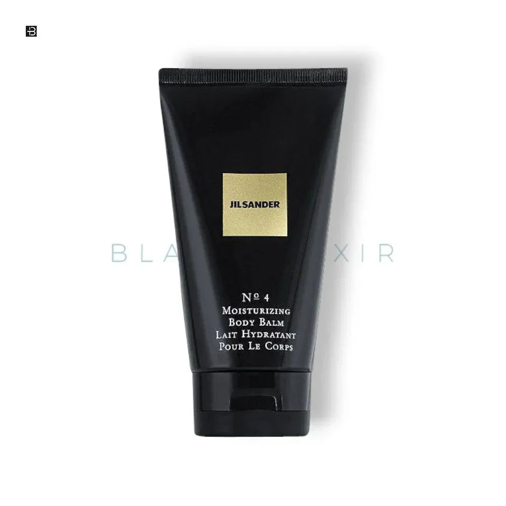 Schwarze Tube Jil Sander No 4 Moisturizing Body Balm auf weißem Hintergrund, luxuriöse Körperpflege