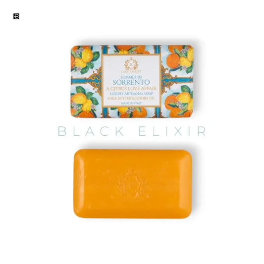 Luxus Seife mit Zitrusduft, in orangener Farbe, dekorative Verpackung, handgemacht