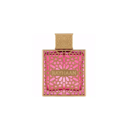 Elegantes Luxusparfum mit goldenem Gitterdesign und pinkem Flakon, ideal für Damen und Herren