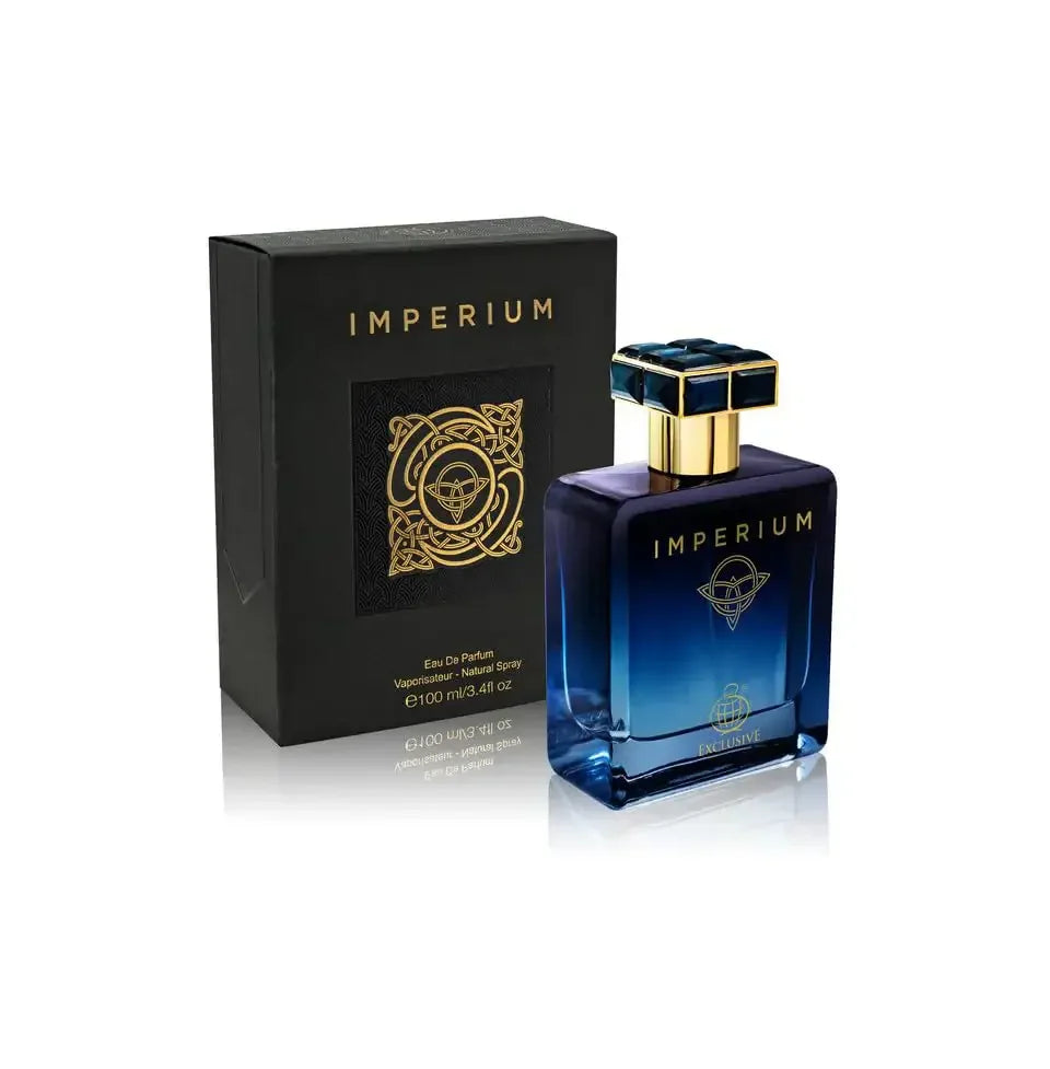 Imperium Eau de Parfum Flakon und schwarze Luxusverpackung, edles Parfum für Damen und Herren