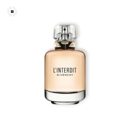 Givenchy L'Interdit Parfumflakon mit silbernem Verschluss auf weißem Hintergrund
