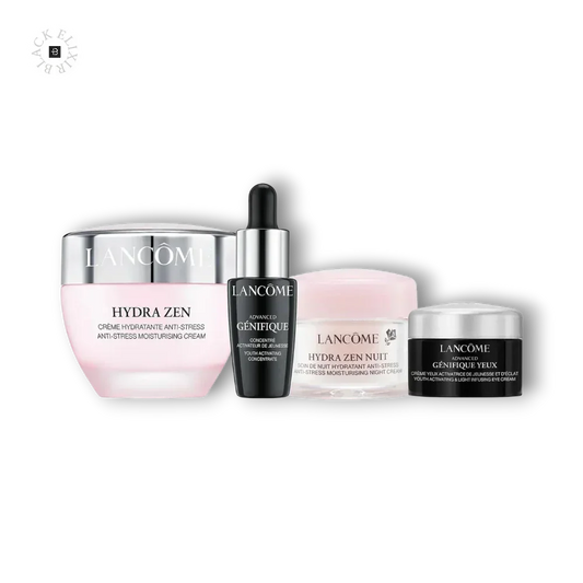 Lancôme Gesichtscreme, Serum und Augenpflege Set, luxuriöse Hautpflegeprodukte, schwarz-rosa Design