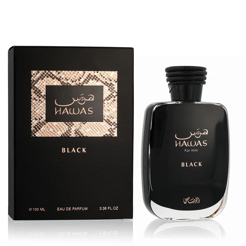 Hawas Black Eau de Parfum für Herren, luxuriöses Herrenparfum in edler schwarzer Flasche mit Schlangenleder-Design