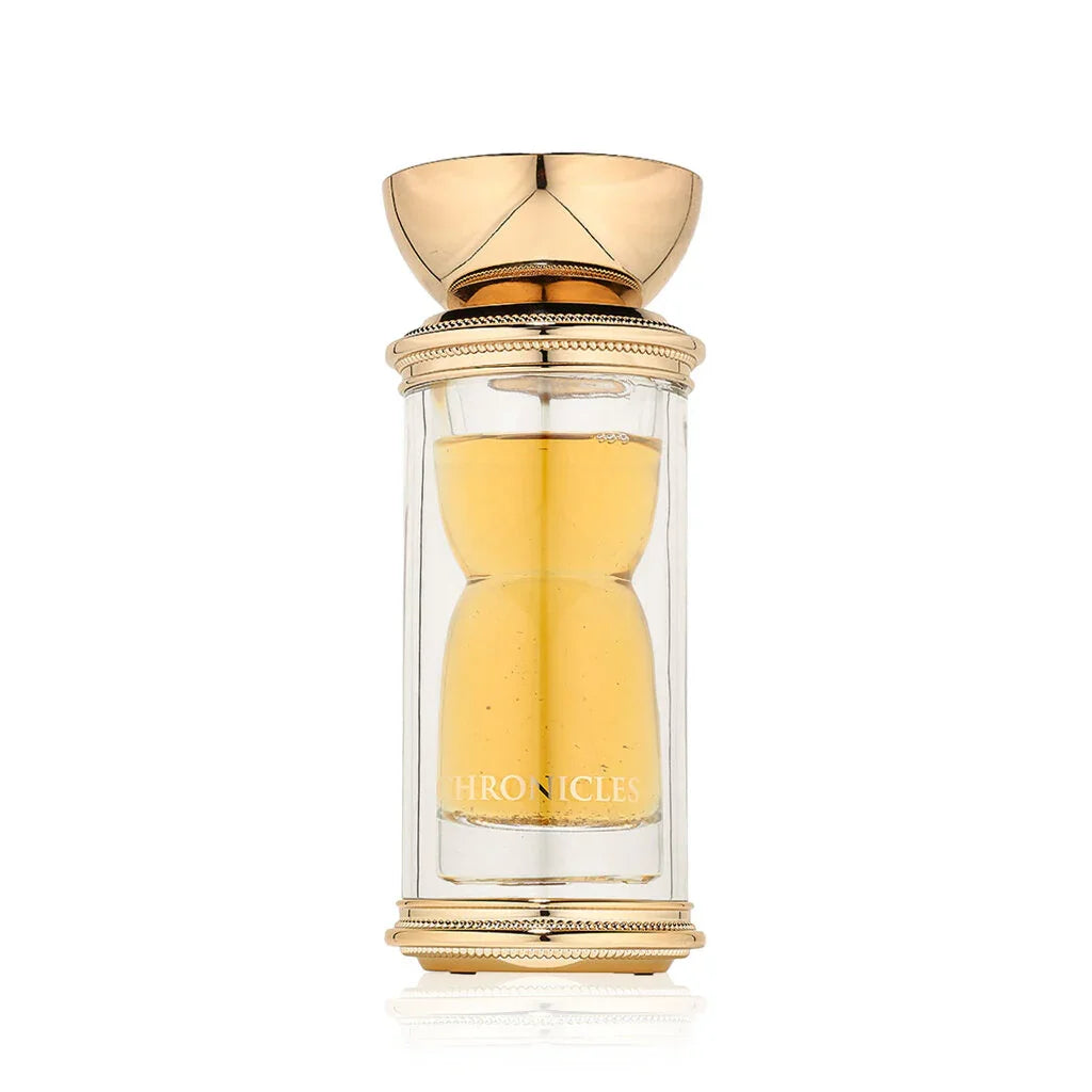Luxuriöses Parfumflakon mit goldfarbenem Deckel, zeitloser Duft, elegantes Design