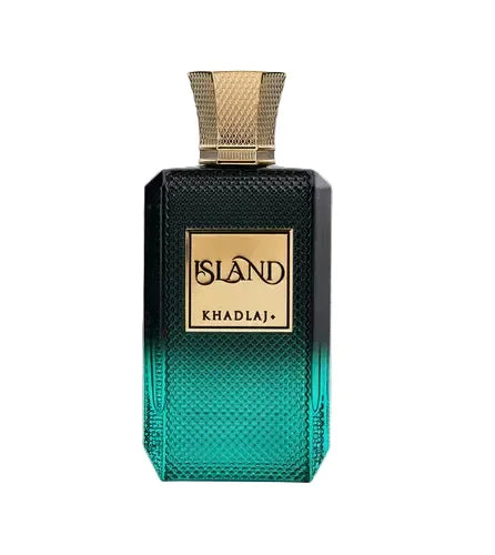 Luxusparfum Flakon Island Khadlaj, grünes Design, goldener Verschluss, exklusiver Duft