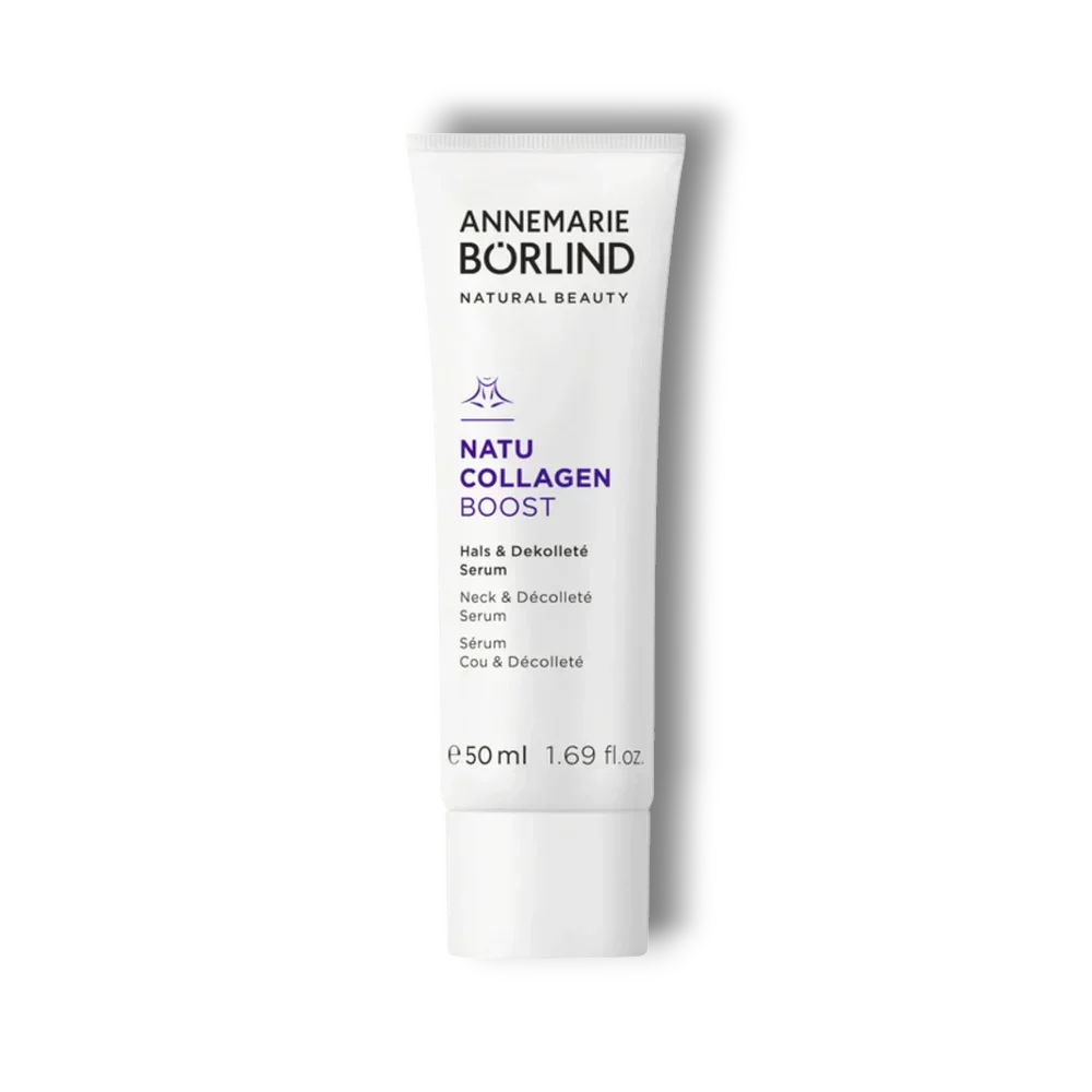 Weiße Tube des Annemarie Börlind Natu Collagen Boost Hals & Dekolleté Serums.