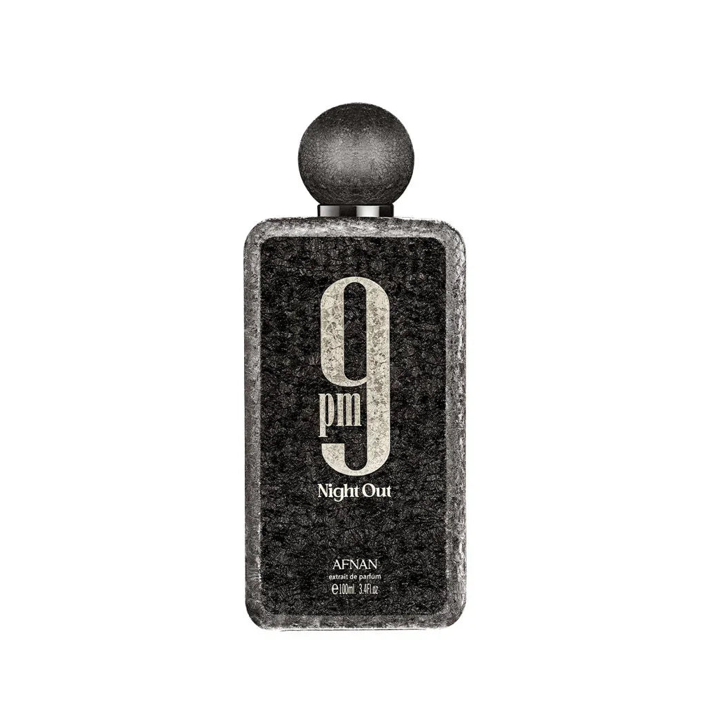 Schwarzer Flakon des Duftes 9pm Night Out Extrait de Parfum 100ml mit rundem Deckel