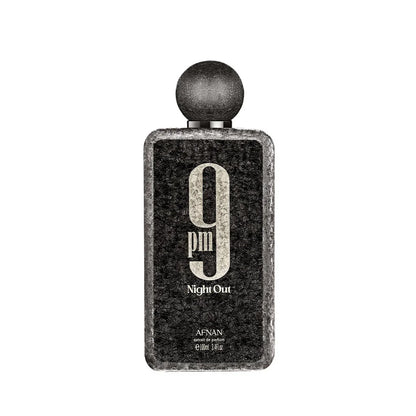 Schwarzer Flakon des Duftes 9pm Night Out Extrait de Parfum 100ml mit rundem Deckel