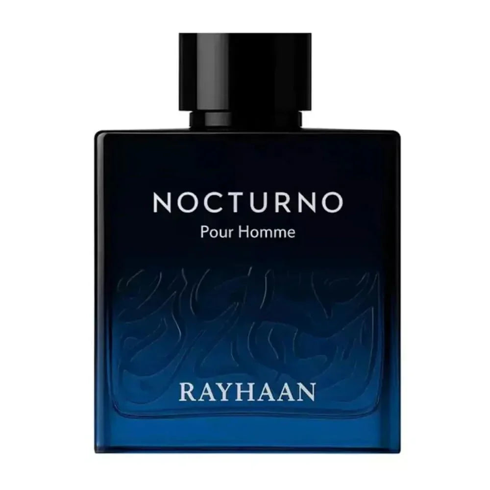 Luxus Herrenduft Nocturno Pour Homme Rayhaan, eleganter Parfumflakon in Dunkelblau