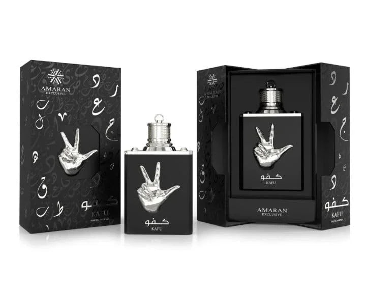 Luxus Parfum KAFU in schwarzem Flakon mit silberner Hand, elegante Geschenkbox, Herren Duft