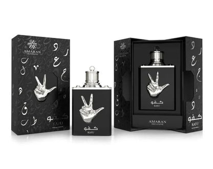 Luxus Parfum KAFU in schwarzem Flakon mit silberner Hand, elegante Geschenkbox, Herren Duft