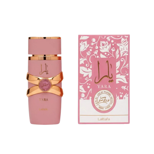 Lattafa Yara Elixir Eau de Parfum 100ml, pink bottle with gold accents