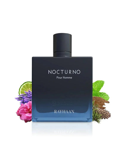 Nocturno Pour Homme Herrenparfum Flakon mit frischen Blüten, Limette, Minze und Holznoten