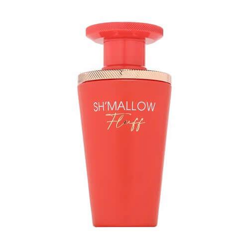 Rotes Parfümflakon mit goldener Kappe, Aufschrift SH'MALLOW Fluff, Luxusduft für Damen