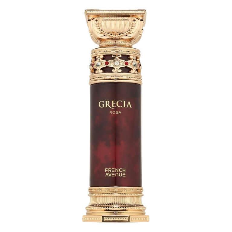 Luxuriöser Damenparfum-Flakon GRECIAROSA in Rot und Gold, edles Design, Unisex Duft