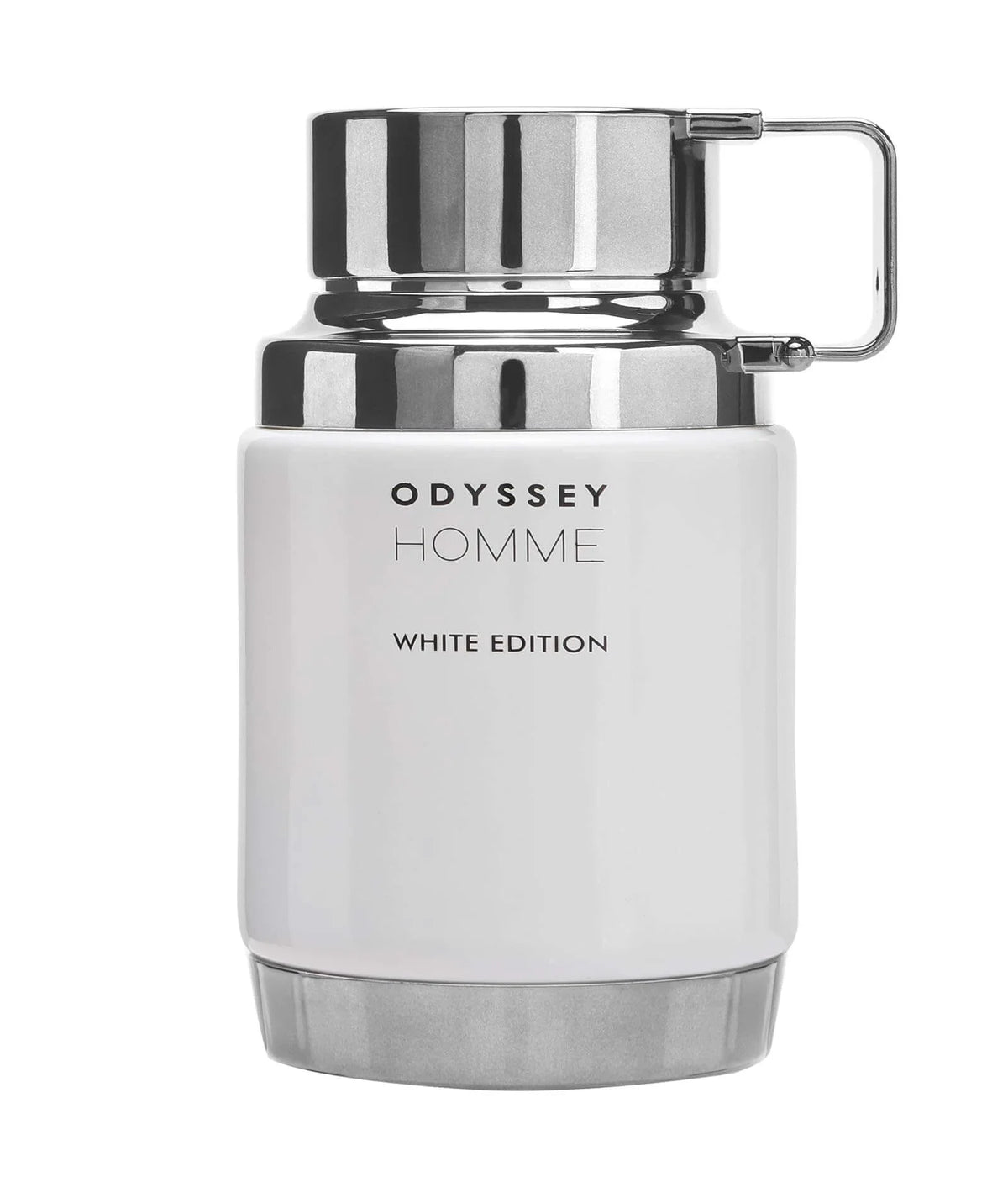 Odyssey Homme White Edition Herrenduft, luxuriöser Flakon in Weiß und Silber, Produktfoto