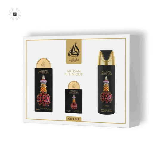 Lattafa Artisan Ethnique Geschenkset mit Parfum, Deodorant und edlem Flakon-Design