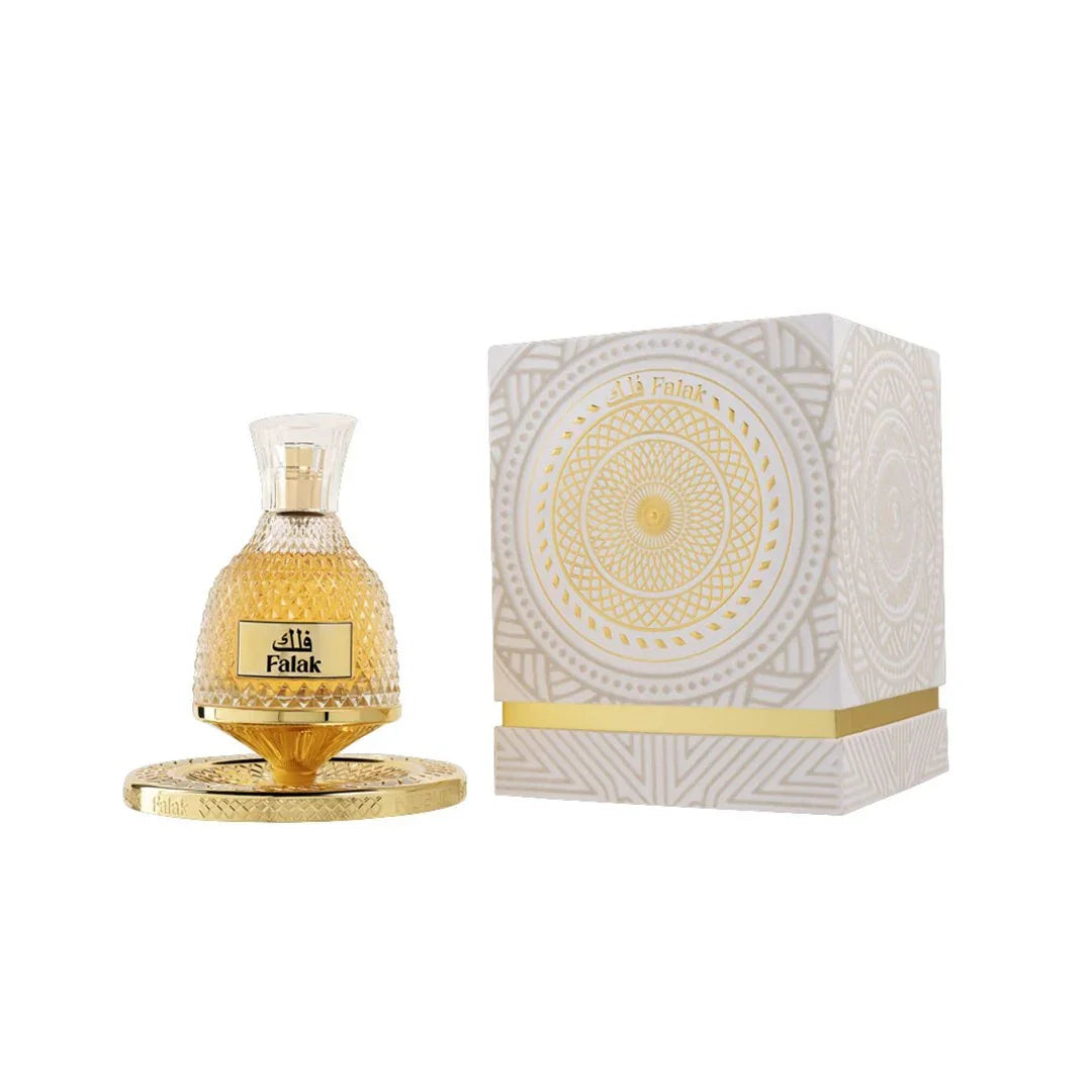 Luxus Parfumflakon Falak mit goldener Verzierung und eleganter Geschenkbox