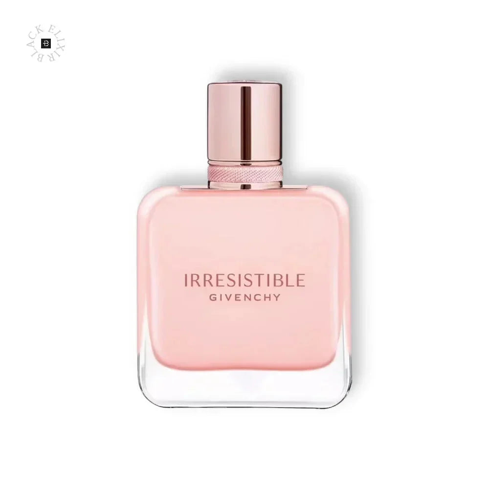 Eleganter Flakon mit rosafarbenem Damenparfum, Aufschrift Irresistible Givenchy
