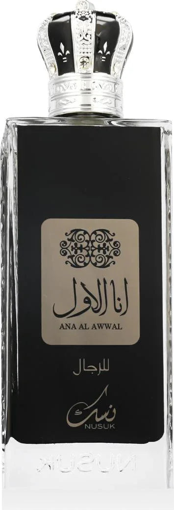 Luxuriöses Herrenparfum Ana Al Awwal in schwarzem Flakon mit silberner Kronenkappe