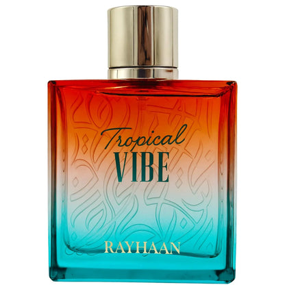 Rayhaan Tropical Vibe Parfumflasche mit farbverlaufendem Design und goldener Kappe