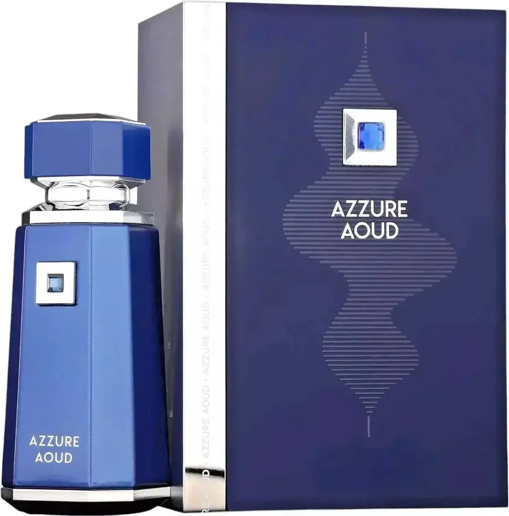Blauer Luxusparfum-Flakon Azzure Aoud mit eleganter Geschenkverpackung, Unisex-Duft