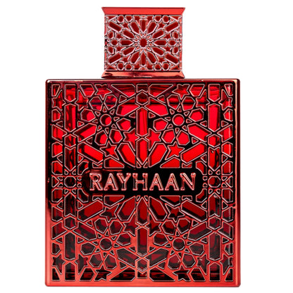 Luxus Parfum Rayhaan in roter Flasche mit arabischem Muster, exklusiver Duft für Damen und Herren