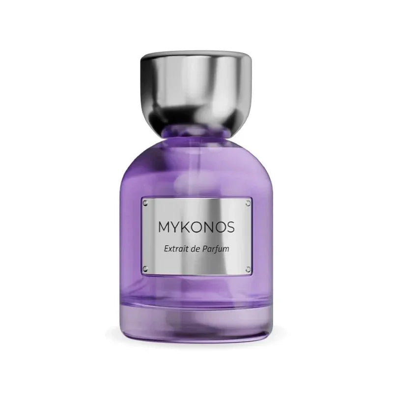 Mykonos Reflection Elixir Extrait de Parfum in einem lila Glasflakon mit silbernem Verschluss