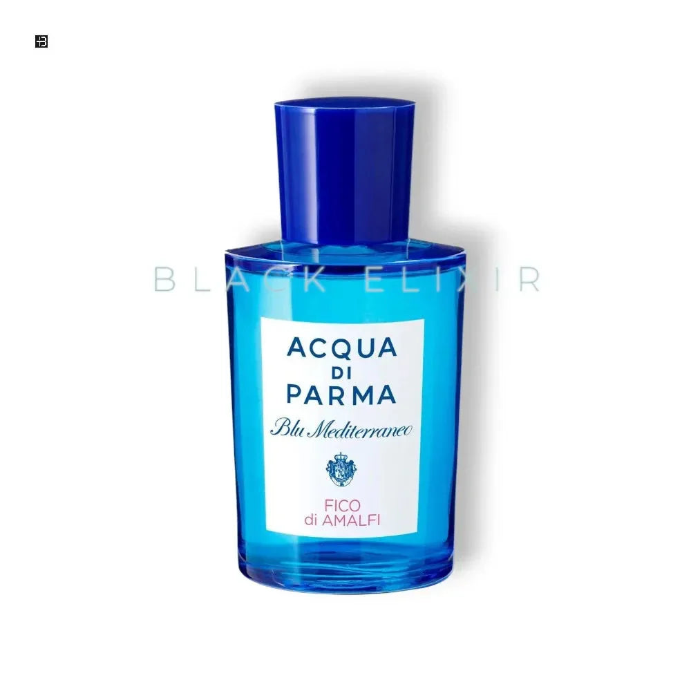 Blauer Flakon Luxusparfum Acqua di Parma Blu Mediterraneo Fico di Amalfi auf weißem Hintergrund