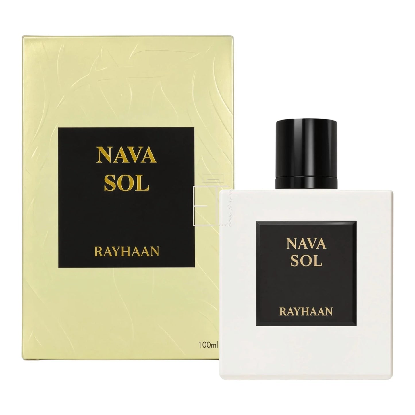 Parfümflasche und Verpackung von Nava Sol von Rayhaan, 100ml Luxusduft.