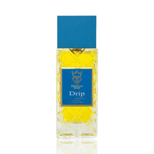 Bujairami Sydney Drip Extrait de Parfum, gelber Duft in edler Flasche mit blauem Deckel