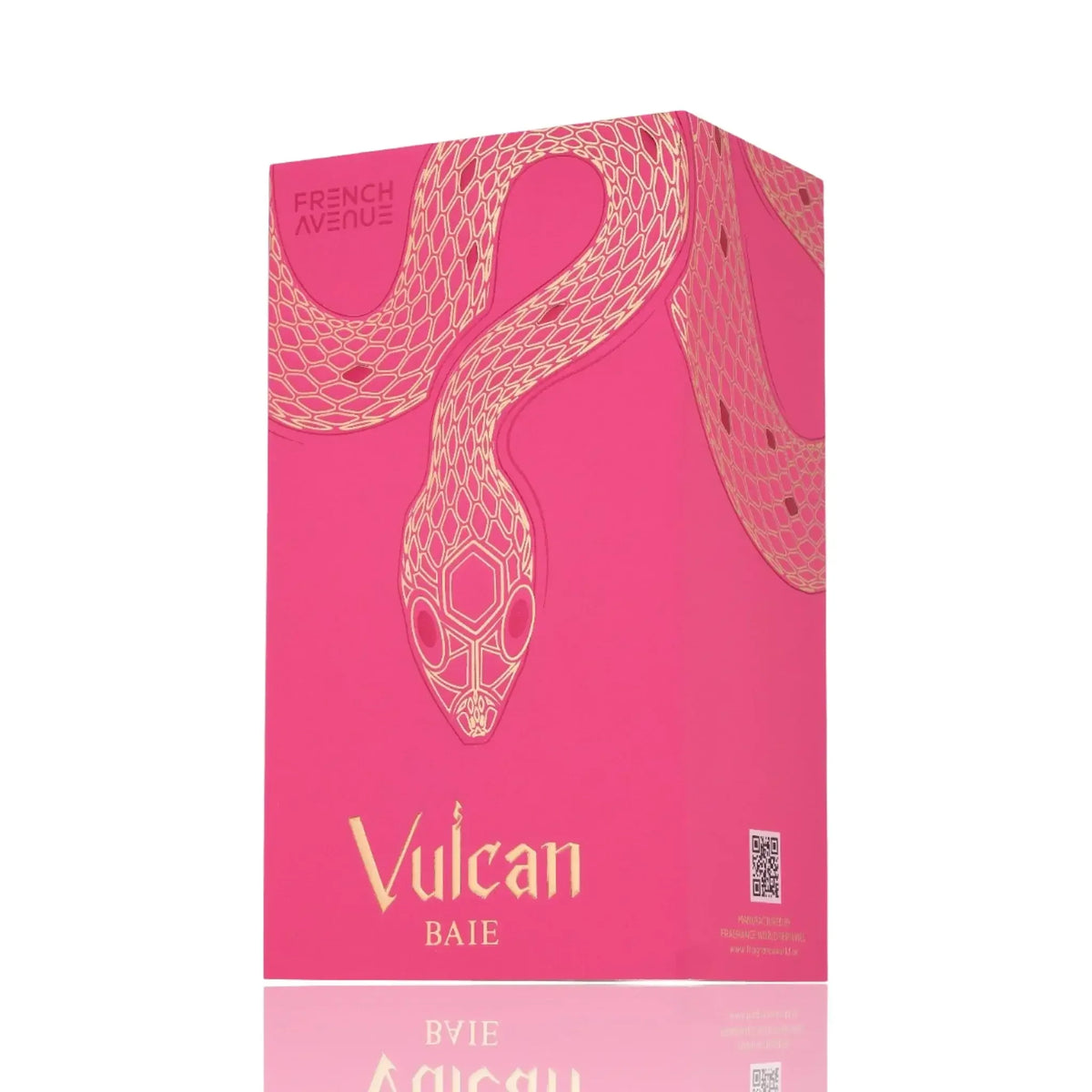 Luxus Parfum Verpackung in Pink mit goldener Schlange und Vulcan Baie Schriftzug