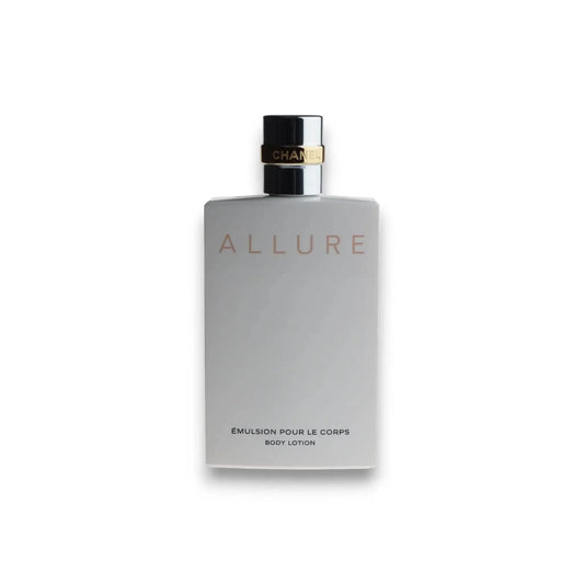 Elegante Bodylotion Flasche Allure, weiße Verpackung mit schwarzem Verschluss, luxuriöse Pflege