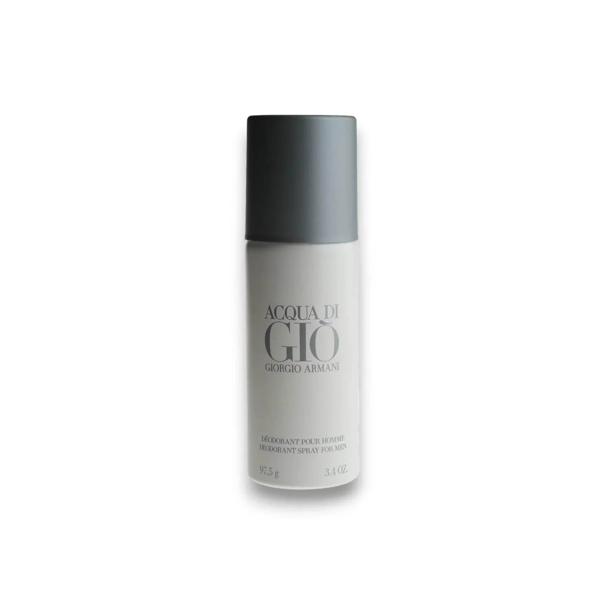 Acqua di Gio Deodorant Spray für Herren, hellgraue Flasche mit silbernem Logo.