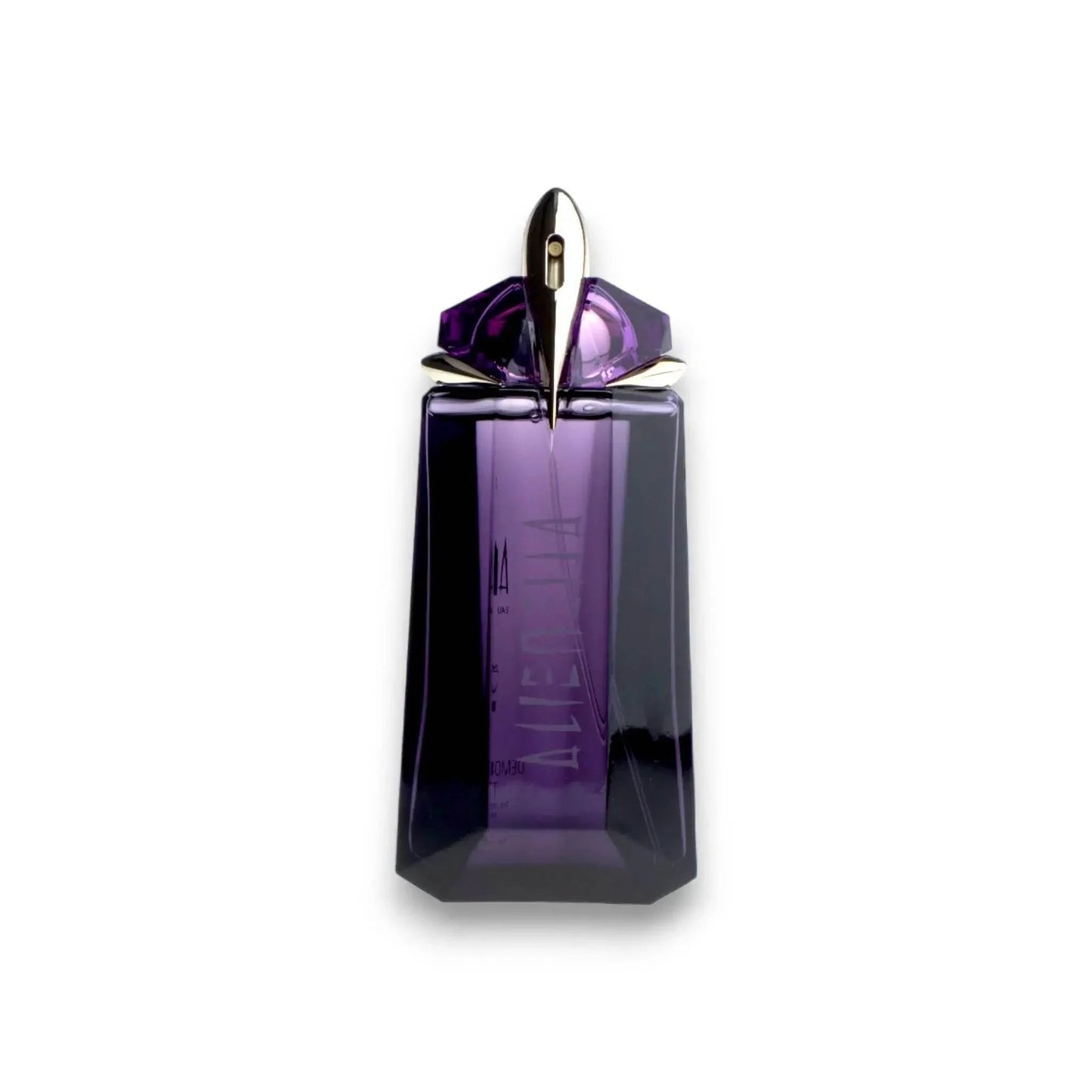Lila Parfumflasche mit goldfarbenem Verschluss, elegantes Design, Damenparfum