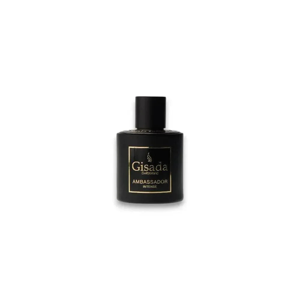 Schwarzer Flakon Gisada Ambassador Intense Eau de Parfum für Herren auf weißem Hintergrund