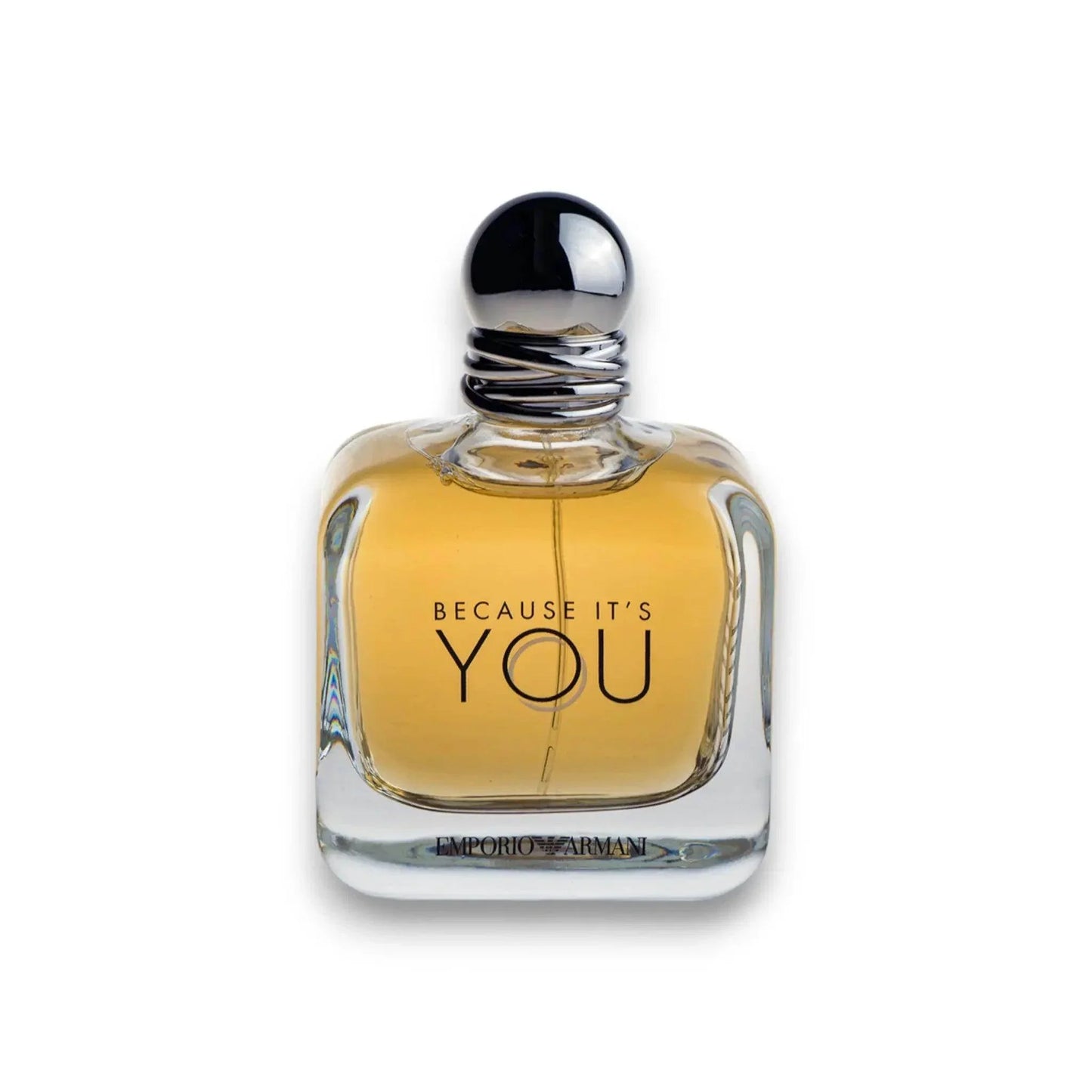 Flakon des Eau de Parfum Because It's You mit goldener Flüssigkeit und silbernem Verschluss