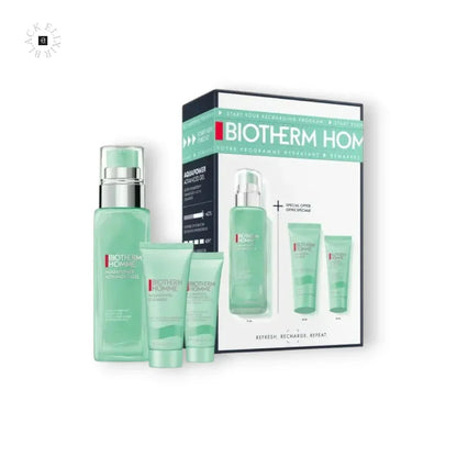 Biotherm Homme Aquapower Advanced Gel Set für Herren mit Gel, Cleanser und Tube, auf weißem Hintergrund