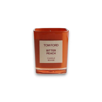 Orange Duftkerze Bitter Peach in Glas mit Etikett, luxuriöses Wohnaccessoire