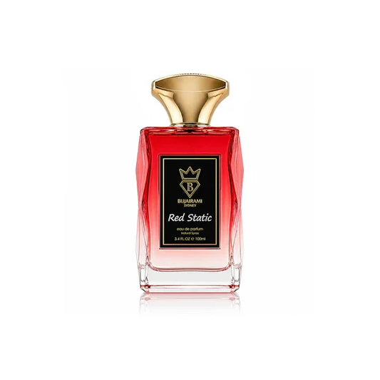 Luxusparfum Red Static in rotem Glasflakon mit goldener Kappe, edler Damen- und Herrenduft