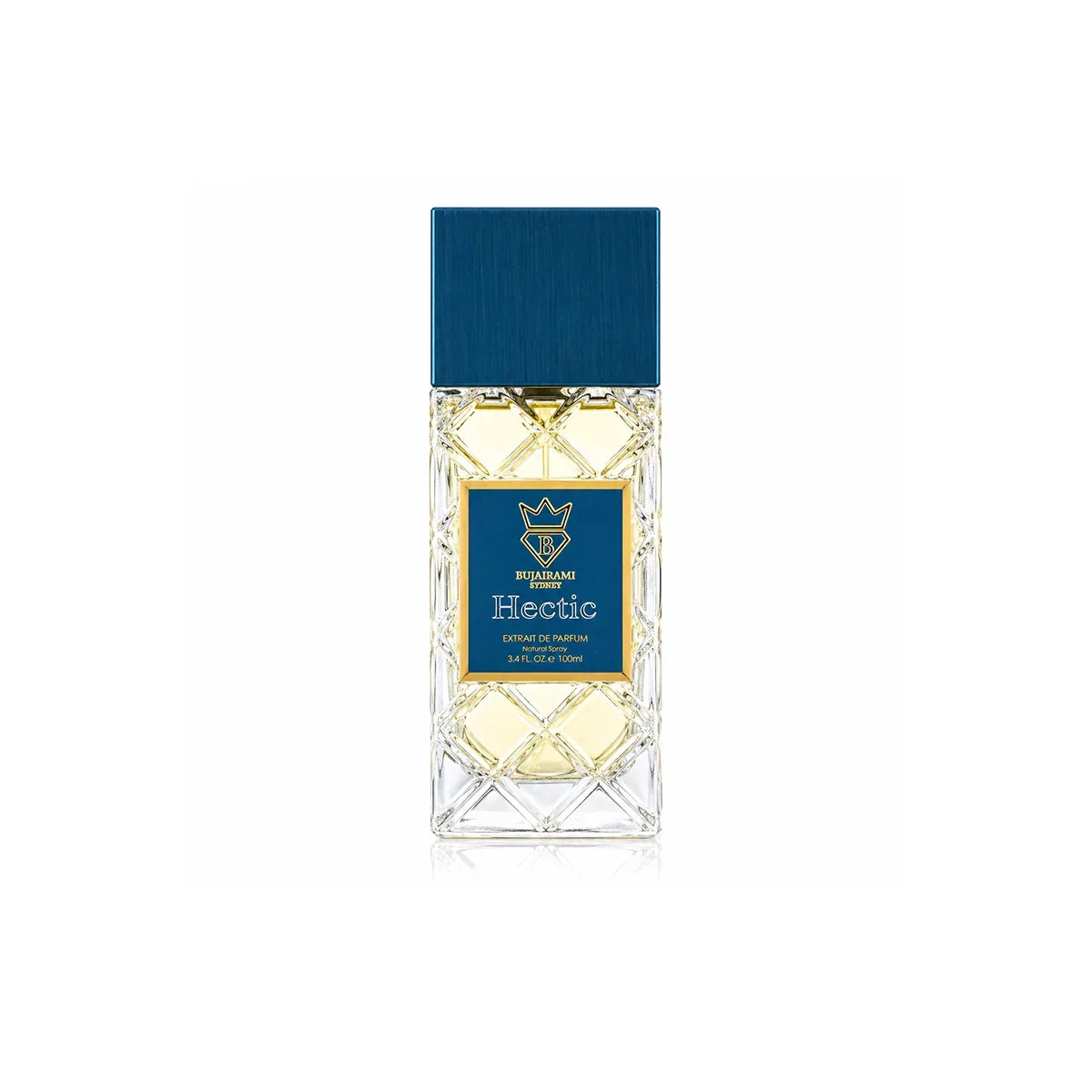Luxus Parfum Hectic von Bujairami Sydney in edler Kristallflasche mit blauem Deckel