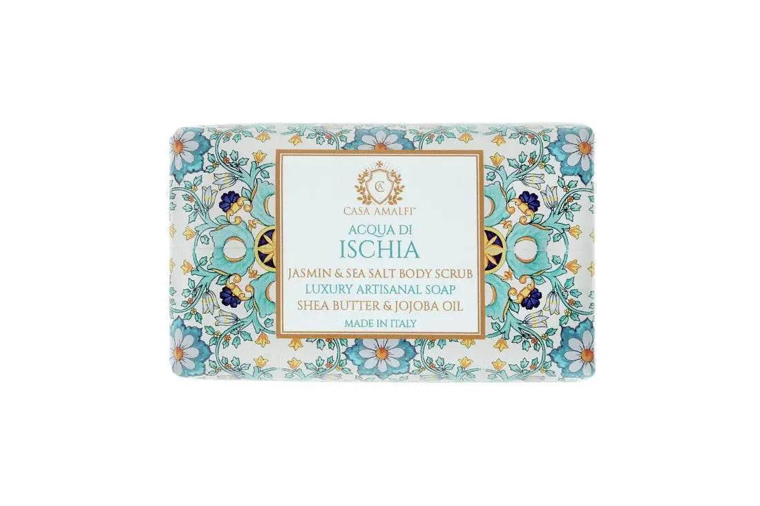 Seifenstück mit floraler Verpackung, Acqua di Ischia, Jasmin und Meersalz, luxuriöse Körperpflege
