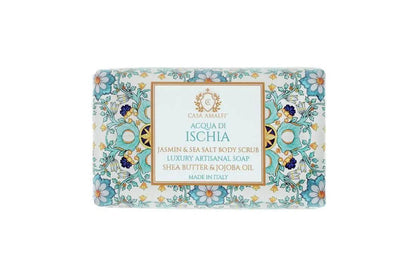 Seifenstück mit floraler Verpackung, Acqua di Ischia, Jasmin und Meersalz, luxuriöse Körperpflege